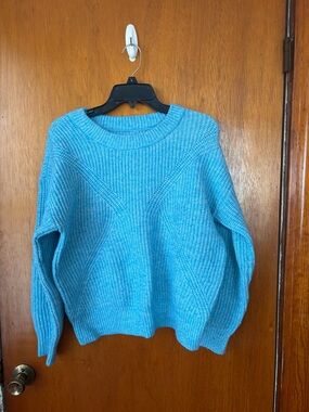 Sonoma Aqua Blue Ribbed Crewneck Sweater
